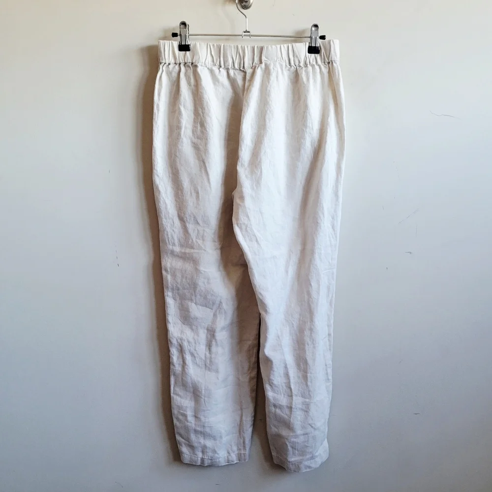 Linen-Blend Cream High-Waist Pants